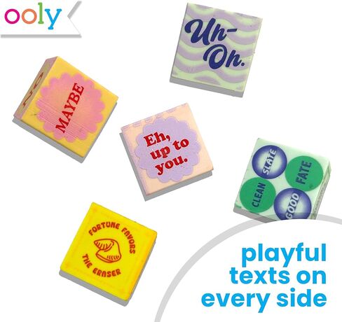 Ooly Feeling Lucky Erasers, Set of 5 Fun Dice-Shaped Erasers with Fun Messages, 1 Inch Each, Unique School Supplies for Kids, Classroom, and Desk Organization in Kuwait