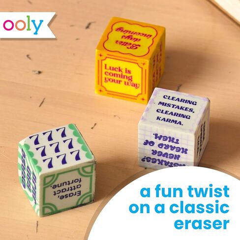 Ooly Feeling Lucky Erasers, Set of 5 Fun Dice-Shaped Erasers with Fun Messages, 1 Inch Each, Unique School Supplies for Kids, Classroom, and Desk Organization in Kuwait