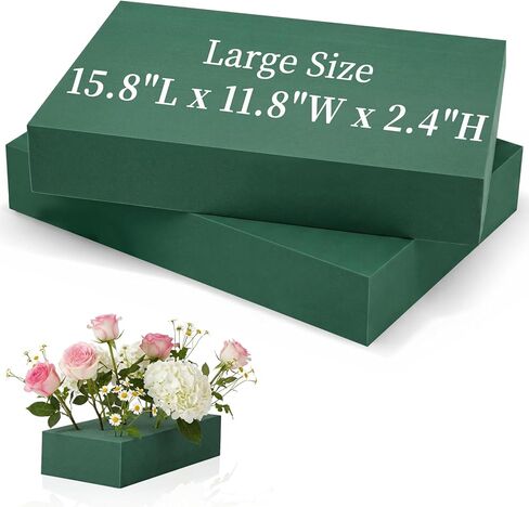 Innconee 2 Pcs 15.8"L x 11.8"W x 2.4"H Large Floral Foam Blocks for Fresh and Artificial Flower Arrangement Wet and Dry Green Floral Foam Florist Bricks for Wedding, Birthday, Crafts and Garden in Kuwait