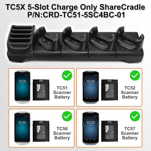 5-Slot Built in Battery Charging Cradle/Station for Zebra TC51 TC56 TC52 TC57 Handheld Barcode Scanners,Compatible with Symbol TC51 (with 4-Slot Spare Battery Charger Only),P/N:CRD-TC51-5SC4B-01 in Kuwait