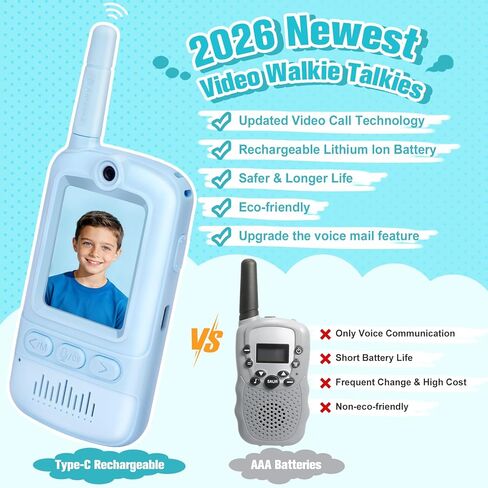 Video Walkie Talkies for Kids,Rechargeable Kids Toys 2 Pack,Long Range Radio Walkie Talkies,3-12 Boys and Girls Indoor, Outdoor, Camping, Adventure Fun Toys in Kuwait