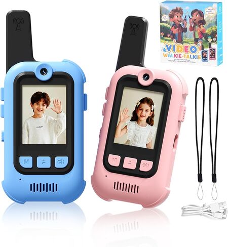 Video Walkie Talkies for Kids, 2 Pack Long Range Walkie Talkies with Screen & Voice Changer, Outdoor Toys for Boys Girls Ages 3-12, Family Games Birthday Gifts for Kids (Blue+Pink) in Kuwait