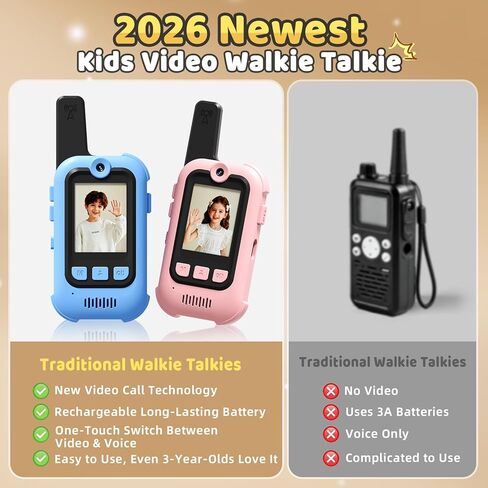 Video Walkie Talkies for Kids, 2 Pack Long Range Walkie Talkies with Screen & Voice Changer, Outdoor Toys for Boys Girls Ages 3-12, Family Games Birthday Gifts for Kids (Blue+Pink) in Kuwait
