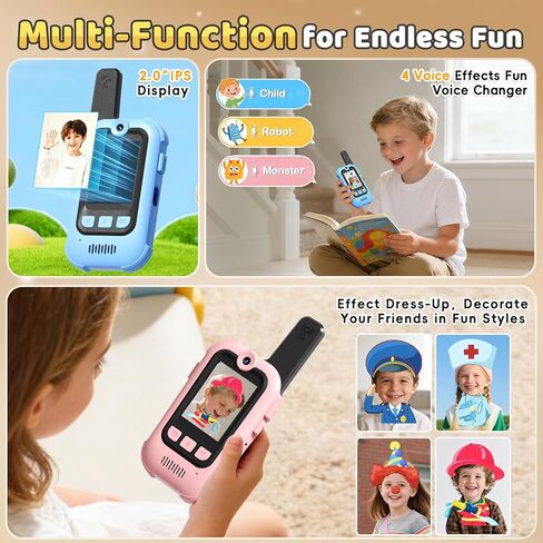 Video Walkie Talkies for Kids, 2 Pack Long Range Walkie Talkies with Screen & Voice Changer, Outdoor Toys for Boys Girls Ages 3-12, Family Games Birthday Gifts for Kids (Blue+Pink) in Kuwait