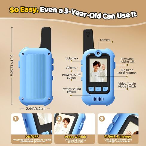 Video Walkie Talkies for Kids, 2 Pack Long Range Walkie Talkies with Screen & Voice Changer, Outdoor Toys for Boys Girls Ages 3-12, Family Games Birthday Gifts for Kids (Blue+Pink) in Kuwait