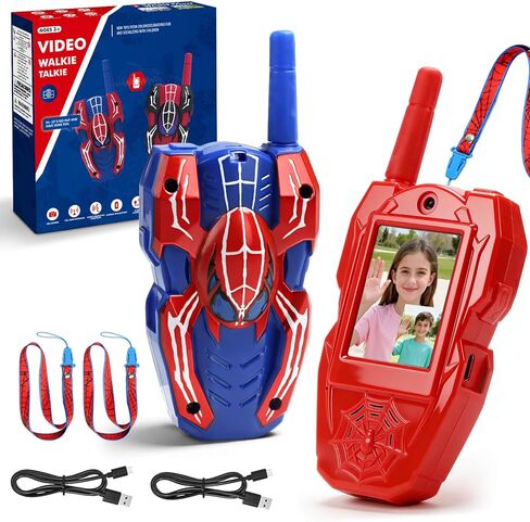 YOTOY Video Walkie Talkies for Kids, Toys for Kids, Boys and Girls Age 3-8, Outdoor Outside Camping Games, with Camera - Rechargeable, Long Range, Birthday Gifts for 3 4 5 6 7 8 Year Old (Spider) in Kuwait