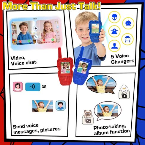 YOTOY Video Walkie Talkies for Kids, Toys for Kids, Boys and Girls Age 3-8, Outdoor Outside Camping Games, with Camera - Rechargeable, Long Range, Birthday Gifts for 3 4 5 6 7 8 Year Old (Spider) in Kuwait