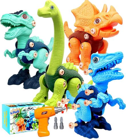 Dinosaur Toys for Kids, 4 Pack Take Apart Dinosaur Toys with Electric Drill for 3 4 5 6 7 8Year Old Boys and Girls, STEM Construction Building Play Toy for Christmas Birthday Gifts in Kuwait