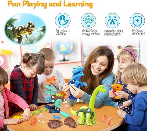 Dinosaur Toys for Kids, 4 Pack Take Apart Dinosaur Toys with Electric Drill for 3 4 5 6 7 8Year Old Boys and Girls, STEM Construction Building Play Toy for Christmas Birthday Gifts in Kuwait