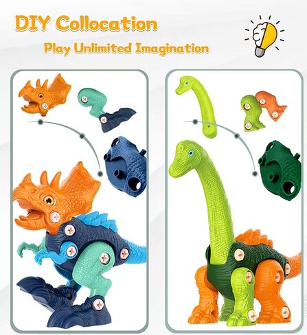 Dinosaur Toys for Kids, 4 Pack Take Apart Dinosaur Toys with Electric Drill for 3 4 5 6 7 8Year Old Boys and Girls, STEM Construction Building Play Toy for Christmas Birthday Gifts in Kuwait