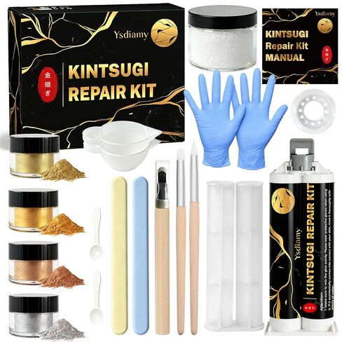 Kintsugi Repair Kit, Food Safe Ceramic Glue with Gold Powder, Complete Kintsugi Kit for Fixing Broken Ceramics, Glass, Porcelain & Jade, Easy Kintsugi Craft Set for Adults & Beginners in Kuwait
