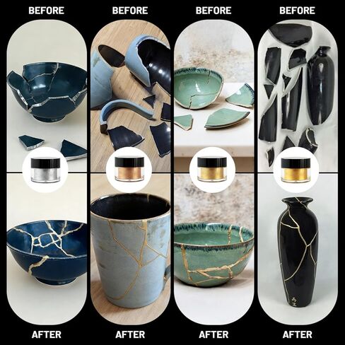 Kintsugi Repair Kit, Food Safe Ceramic Glue with Gold Powder, Complete Kintsugi Kit for Fixing Broken Ceramics, Glass, Porcelain & Jade, Easy Kintsugi Craft Set for Adults & Beginners in Kuwait