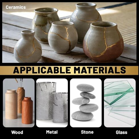 Kintsugi Repair Kit, Food Safe Ceramic Glue with Gold Powder, Complete Kintsugi Kit for Fixing Broken Ceramics, Glass, Porcelain & Jade, Easy Kintsugi Craft Set for Adults & Beginners in Kuwait