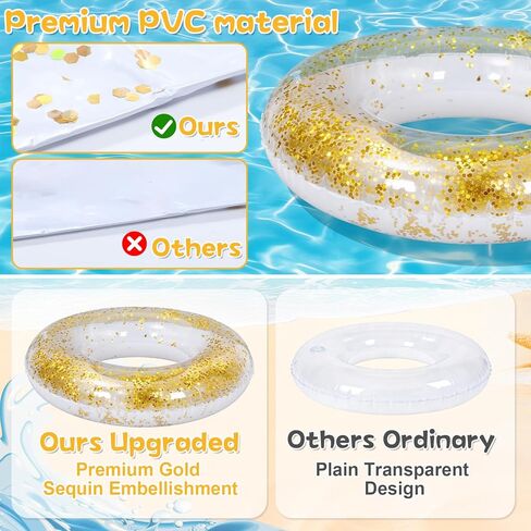 8 Pack Glitter Inflatable Pool Float Tube 4 Pcs 31.5 Inch Golden Swim Rings 4 Pcs 11 inch Glitter Beach Balls with Air Pump Summer Pool Beach s Hawaiian Outdoor Party Decorations Supplies in Kuwait