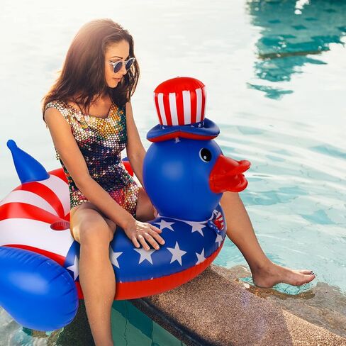 Karenhi 2 Pack Giant Duck Patriotic Pool Floats 4th of July Pool Floats, American Flag Swimming Ring Red White Blue Swim Tubes for Beach Summer 250th Anniversary Independence Day USA Party Inflatable in Kuwait