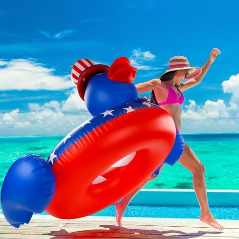 Karenhi 2 Pack Giant Duck Patriotic Pool Floats 4th of July Pool Floats, American Flag Swimming Ring Red White Blue Swim Tubes for Beach Summer 250th Anniversary Independence Day USA Party Inflatable in Kuwait