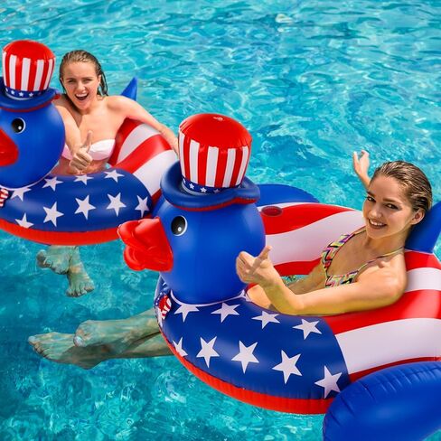 Karenhi 2 Pack Giant Duck Patriotic Pool Floats 4th of July Pool Floats, American Flag Swimming Ring Red White Blue Swim Tubes for Beach Summer 250th Anniversary Independence Day USA Party Inflatable in Kuwait