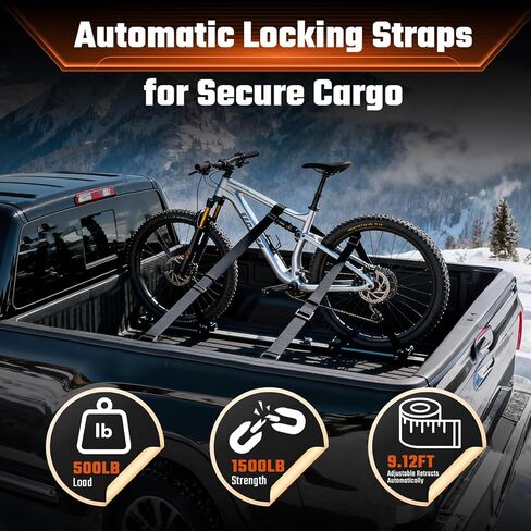 2PCS Retractable Ratchet Straps Compatible with Ford Maverick 2022–2025 Accessories, 1500LB Heavy Duty Truck Bed Tie Down System for Secure Cargo Management, Auto-Retract & Easy Bolt-On Installatio in Kuwait