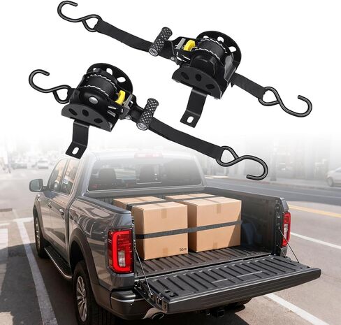 2PCS Retractable Ratchet Straps Compatible with Ford Maverick 2022–2025 Accessories, 1500LB Heavy Duty Truck Bed Tie Down System for Secure Cargo Management, Auto-Retract & Easy Bolt-On Installatio in Kuwait