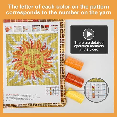 QIONG MENG Latch Hook Kits for Adults, DIY Sun Decor Boho Pattern Pillow Cover Kit Needlework Cushion Cover Hand Craft Crochet for Home Sofa Decorations Gifts 17 x 17 Inch in Kuwait