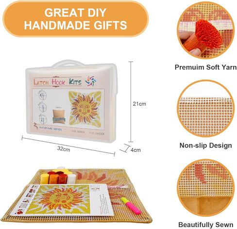 QIONG MENG Latch Hook Kits for Adults, DIY Sun Decor Boho Pattern Pillow Cover Kit Needlework Cushion Cover Hand Craft Crochet for Home Sofa Decorations Gifts 17 x 17 Inch in Kuwait