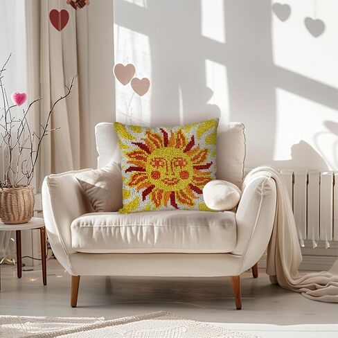 QIONG MENG Latch Hook Kits for Adults, DIY Sun Decor Boho Pattern Pillow Cover Kit Needlework Cushion Cover Hand Craft Crochet for Home Sofa Decorations Gifts 17 x 17 Inch in Kuwait