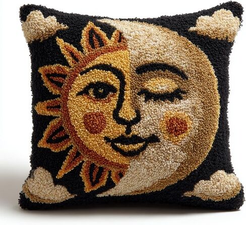 Latch Hook Pillow Kit Sun and Moon Printed Pillow Cover DIY Crochet Yarn Hooking Pillowcase for Hobby and Home Decor 43x43cm-1 in Kuwait