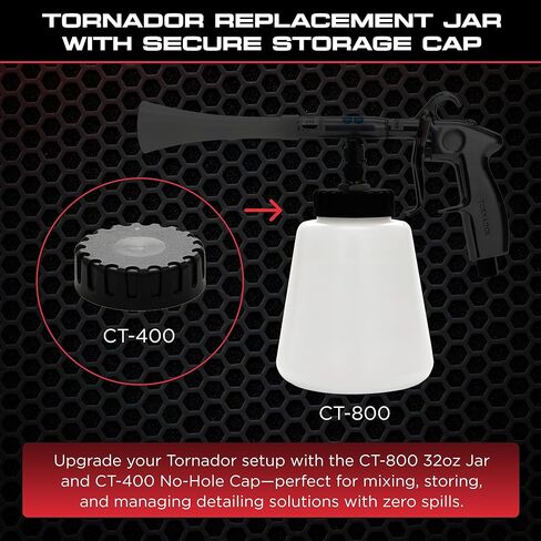 Tornador CT-800 32 oz. Plastic Replacement Jar with CT-400 Lid | Translucent White Reservoir | Fits Classic, Black, and Foam Gun | Secure Storage and Cleaning Tool Accessory in Kuwait
