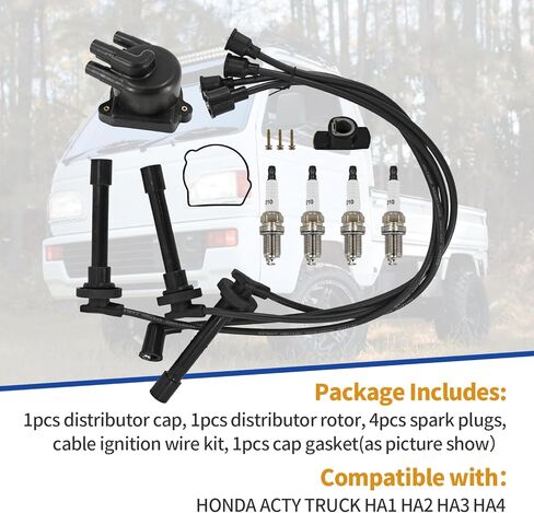 مجموعة الإشعال BKR6E-11 غطاء الموزع الدوار شمعات الإشعال مجموعة الكابلات مناسبة لشاحنة Honda Acty HA1 HA2 HA3 HA4 RC-HE60 30102-PZ3-J02 30103-P1A-004 in Kuwait
