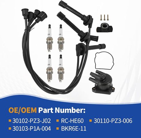 مجموعة الإشعال BKR6E-11 غطاء الموزع الدوار شمعات الإشعال مجموعة الكابلات مناسبة لشاحنة Honda Acty HA1 HA2 HA3 HA4 RC-HE60 30102-PZ3-J02 30103-P1A-004 in Kuwait