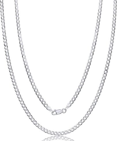 Aka Gioielli - Italian 925 Sterling Silver 3.5mm Curb Cuban Link Chain - Solid Sterling Silver Necklace for Men and Women - Made in Italy in Saudi Arabia