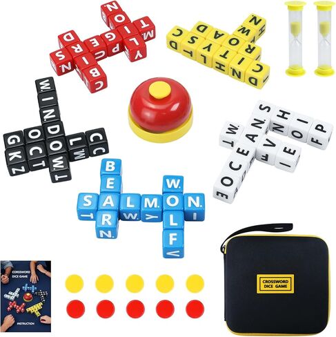 60PCS The Crossword Dice Game Set, Word Game Dice Crossword Creative Game for Family Games, 1-5 Player Word Spelling Dice Games Letter Dice Games for Travel, Camping, and Family Night in Kuwait