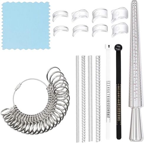 Ring Sizer Measuring Tool, 17 Pack Ring Sizers for Loose Rings, Ring Gauges with Finger Sizer Mandrel Ring Sizing Kit Spacers & Adjuster for Women Mens Rings Jewelry Measuring Repairing in Kuwait