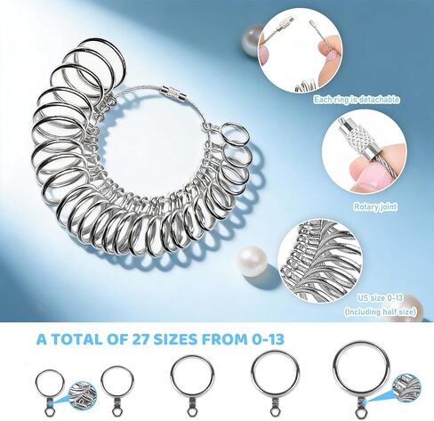 Ring Sizer Measuring Tool, 17 Pack Ring Sizers for Loose Rings, Ring Gauges with Finger Sizer Mandrel Ring Sizing Kit Spacers & Adjuster for Women Mens Rings Jewelry Measuring Repairing in Kuwait