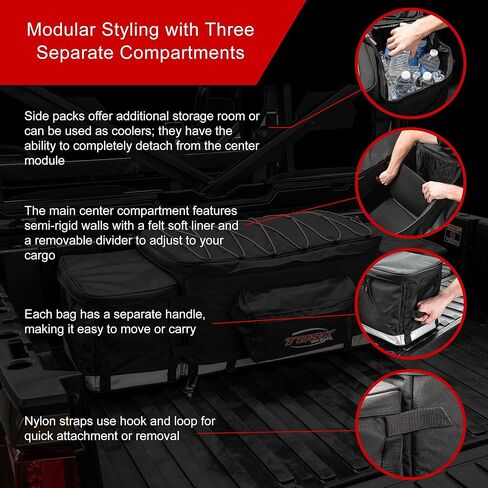 Tusk Modular UTV Storage Pack Cargo Bag Soft Box 3 Piece Set Side Boxes Are Insulated Coolers Black Fits In The Bed of Most UTV SXS Compatible with Can-Am Honda Kawasaki Kymco Polaris Yamaha in Kuwait