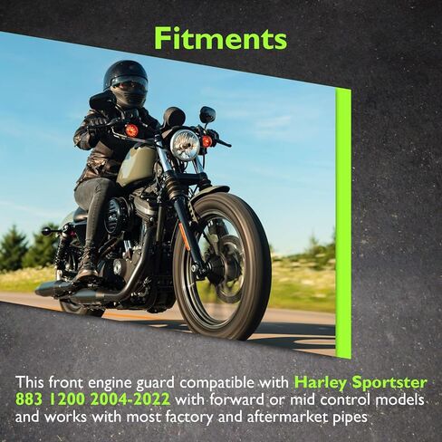 Mofun Crash Bar Front Engine Guard Flat-Out Bar Compatible with Harley Sportster 1200 883 with Forward or Mid Control 2004-2022, Gloss Black in Kuwait