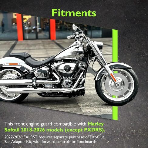 Mofun Front Crash Bar Compatible with Harley Softail 2018-2026, Highway Engine Guard Crash Bar Fit Street Bob FXBB Heritage FLHC/S Fat Boy FLFB/S Breakout Low Rider S FXLRS, Gloss Black in Kuwait