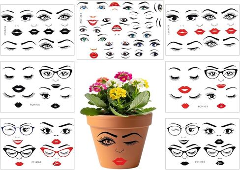 7 Sheets Face Stickers for Crafts, Make a Face Stickers Funny Mouth Eyes Lips Nose Eyebrows Facial Decals for Flower Pots DIY Crafts Holiday Party Supplies in Kuwait