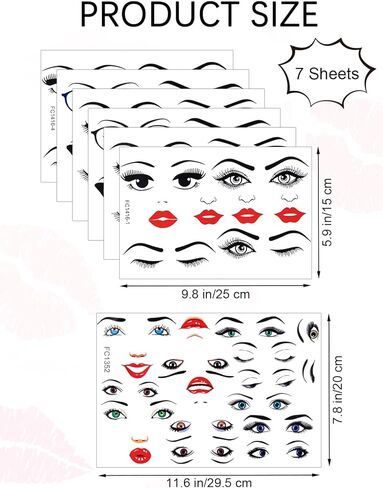 7 Sheets Face Stickers for Crafts, Make a Face Stickers Funny Mouth Eyes Lips Nose Eyebrows Facial Decals for Flower Pots DIY Crafts Holiday Party Supplies in Kuwait