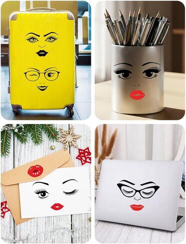 7 Sheets Face Stickers for Crafts, Make a Face Stickers Funny Mouth Eyes Lips Nose Eyebrows Facial Decals for Flower Pots DIY Crafts Holiday Party Supplies in Kuwait