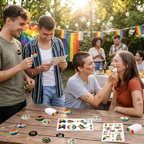 18Pc Gay Pride Accessories Set With 12PC Pins And 4PC Rainbow Face Paint 2PC Tools, Pride Decorations Kit With rainbow face paint For Bright, Camera Ready Looks At Pride Parade Events in Kuwait