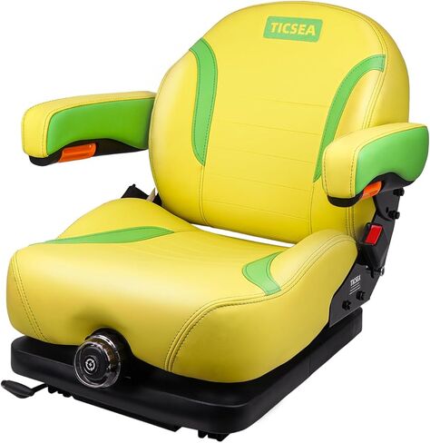 Suspension Seat for Zero Turn Mower – Comfort Pro Tractor Seat with Adjustable Backrest, Cushioned Armrests & Yellow-Green Design for John Deere, Hustler, Gravely, Bad Boy, Kubota, Toro in Kuwait