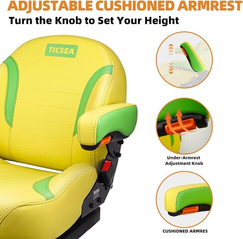 Suspension Seat for Zero Turn Mower – Comfort Pro Tractor Seat with Adjustable Backrest, Cushioned Armrests & Yellow-Green Design for John Deere, Hustler, Gravely, Bad Boy, Kubota, Toro in Kuwait
