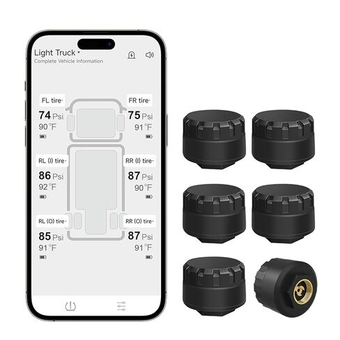Tire Pressure Monitoring System with 6 External Sensors, Wireless TPMS for Car Truck RV Motorcycle, Real-time Display Pressure Temperature, 6 Alert Modes, Support iOS & Android in Kuwait