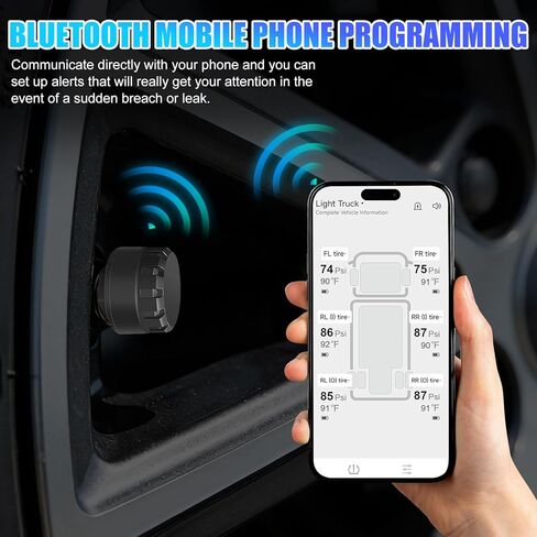 Tire Pressure Monitoring System with 6 External Sensors, Wireless TPMS for Car Truck RV Motorcycle, Real-time Display Pressure Temperature, 6 Alert Modes, Support iOS & Android in Kuwait
