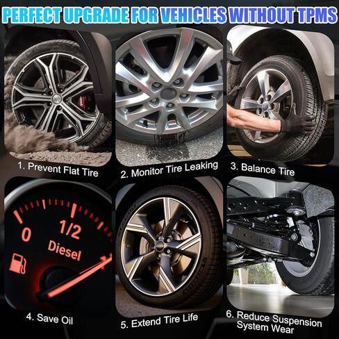 Tire Pressure Monitoring System with 6 External Sensors, Wireless TPMS for Car Truck RV Motorcycle, Real-time Display Pressure Temperature, 6 Alert Modes, Support iOS & Android in Kuwait