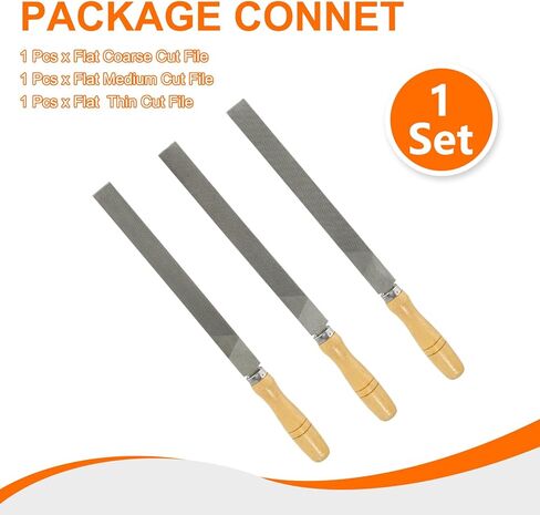 HARFINGTON 3pcs Flat Cut File 10" Double Cut Teeth High Carbon Steel Hand Rasp File with Wood Handle for Metal Wood Deburring Removing in Kuwait