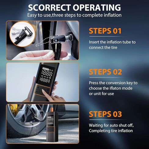 Cordless Tire Inflator 6000mAh, Portable Air Compressor with Digital Pressure Gauge - Fast 4X Inflation for Car, Truck, Bike, Motorcycle | Auto Shut Off & LED Light for Emergency Roadside Assistance in Kuwait