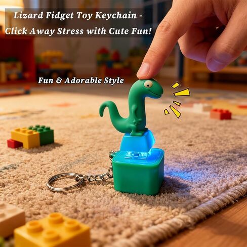 Lizard Keychain Sound Fidget Toys, Fun Rechargeable Lizard Anxiety Relief Keychain Button Toy with Sound & Colorful Light, Portable Anxiety Relief Toy, Adults Keyboard Clicker(2pcs) in Kuwait