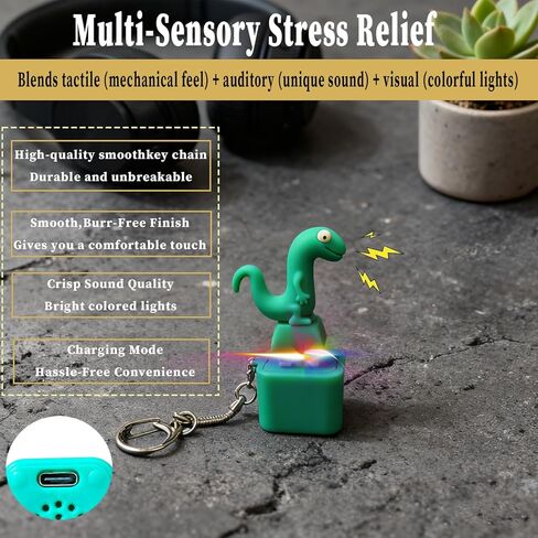 Lizard Keychain Sound Fidget Toys, Fun Rechargeable Lizard Anxiety Relief Keychain Button Toy with Sound & Colorful Light, Portable Anxiety Relief Toy, Adults Keyboard Clicker(2pcs) in Kuwait